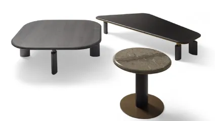 Tavolino Sound con base in frassino e top in legno o marmo di Bodema