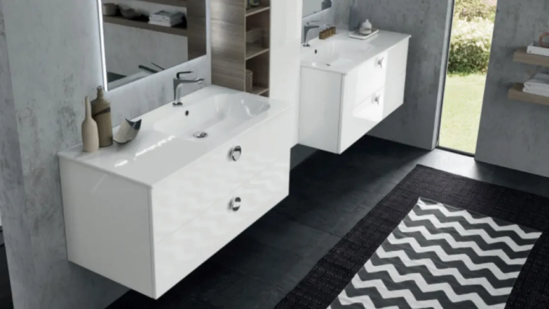 Mobile da Bagno sospeso M System C009 in laccato Bianco lucido di Baxar