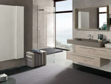 Mobile da Bagno sospeso C016 in melaminico Rovere dogato Grigio di Baxar