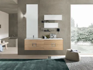 Mobile da Bagno M System C018 in melaminico effetto legno e pensili in laccato opaco di Baxar