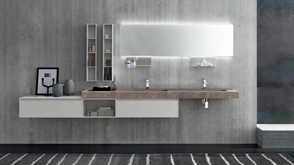 Mobile da Bagno sospeso M2 System C215 in laccato Grigio Chiaro opaco di Baxar