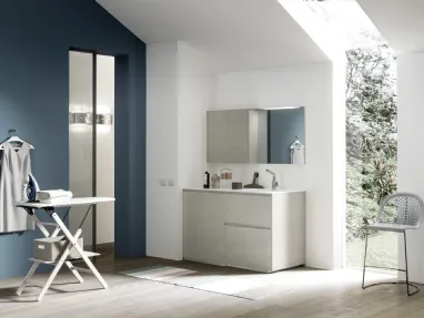 Mobile per lavanderia Laundry System C05 in laccato opaco bianco e melaminico cemento tortora di di Baxar