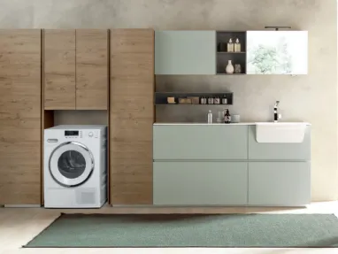 Mobile da Bagno Laundry System C09 in melaminico Rovere e laccato Verde opacodi Baxar