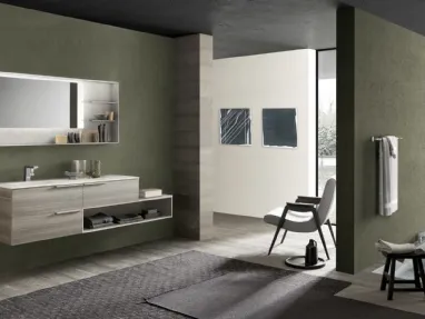 Mobile da Bagno sospeso M System C006 in melaminico Eucalipto Sablè Grigio di Baxar