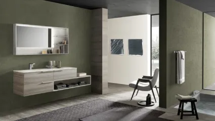 Mobile da Bagno sospeso M System C006 in melaminico Eucalipto Sablè Grigio di Baxar