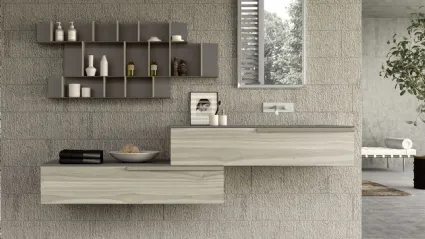 Mobile da Bagno sospeso M System 023 in melaminico effetto legno di Baxar