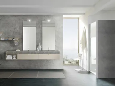 Mobile da Bagno sospeso M1 System C110 in laccato opaco con top in HPL con vasche integrate di Baxar