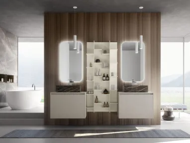 Mobile da Bagno sospeso M2 System 225 in laccato opaco Platino con lavabo in gres effetto marmo di Baxar