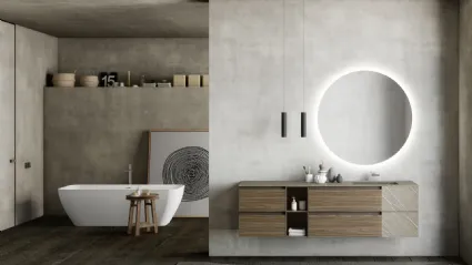 Mobile da Bagno sospeso M2 System 227 in melaminico Noce Canaletto e HPL di Baxar