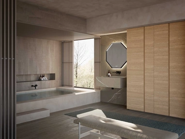Mobile da Bagno M3 System 308 in gres pietra Piasentina e legno di Baxar