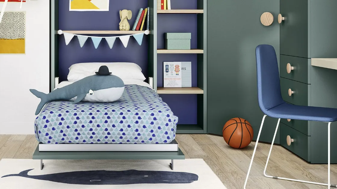 Cameretta moderna componibile con letto a scomparsa Kids space 28 in melaminico di Nidi
