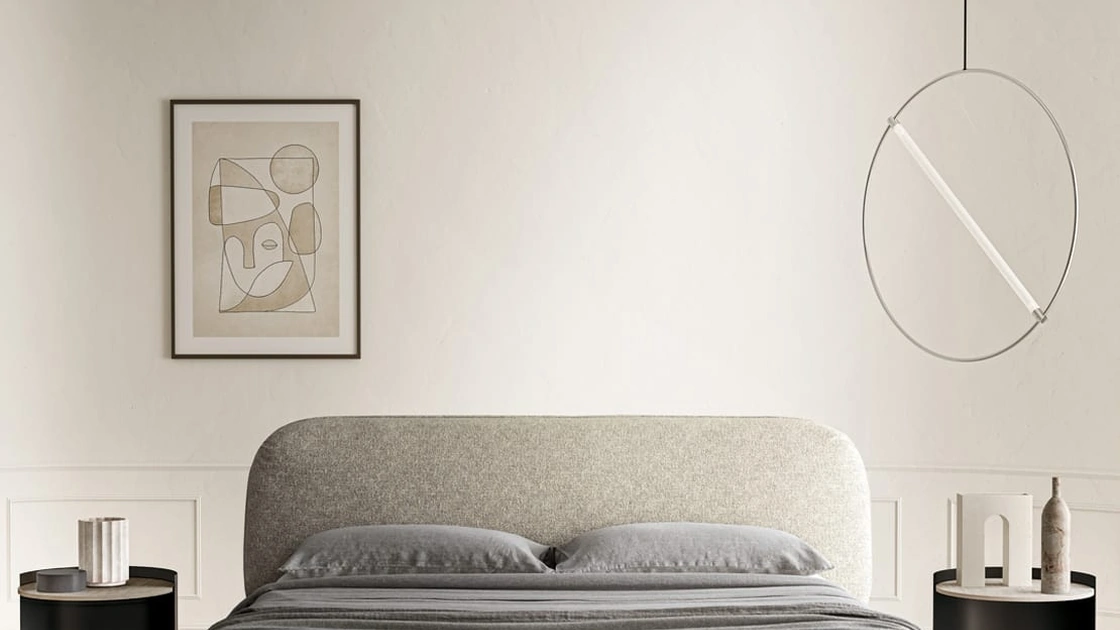 Letto con testiera in tessuto imbottito Ander di SantaLucia