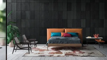 Letto con testiera in pelle imbottita con giroletto in Rovere Chloè Elegance di Devina Nais