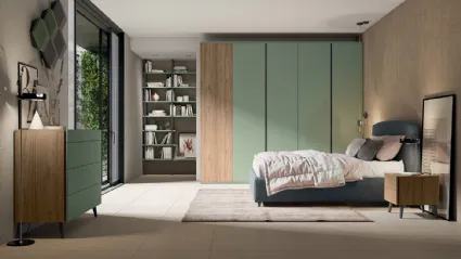 Letto con testiera in tessuto imbottito Golf Narciso di Colombini Casa