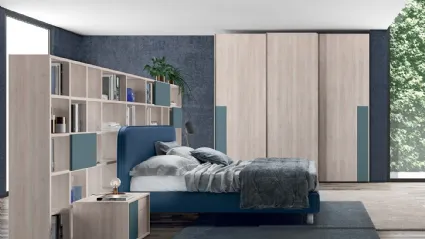 Letto in ecopelle Blu Oceano con testiera Golf Reverso di Colombini Casa
