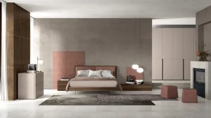 Letto in legno con testiera rivestita con pannelli in tessuto imbottito Vitalyty Lancia Soft di Colombini Casa