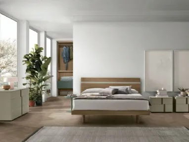 Letto con testiera Joker in materico noce ambra di Tomasella