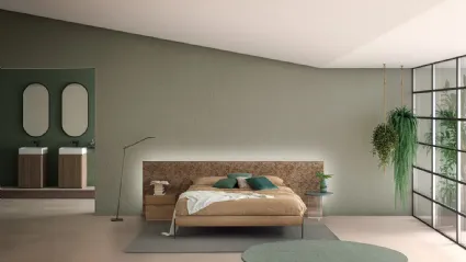 Letto Zen Elegance Grey in legno massello di Rovere con testiera decorata di Devina Nais