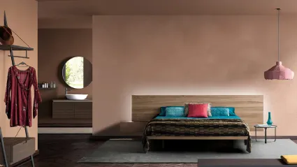 Letto in legno massello di Rovere con testiera sospesa Zen Slim di Devina Nais