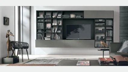 Libreria Atlante UNIT AT204  in materico rovere carbone e materico piasentina scura e metallo laccato bromodi Tomasella