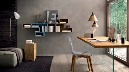 Libreria sospesa Box C57B in laccato opaco e legno di FGF Mobili