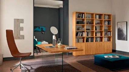Libreria a muro in legno con vani a giorno e ante chiuse Mixer CM12 di FGF Mobili