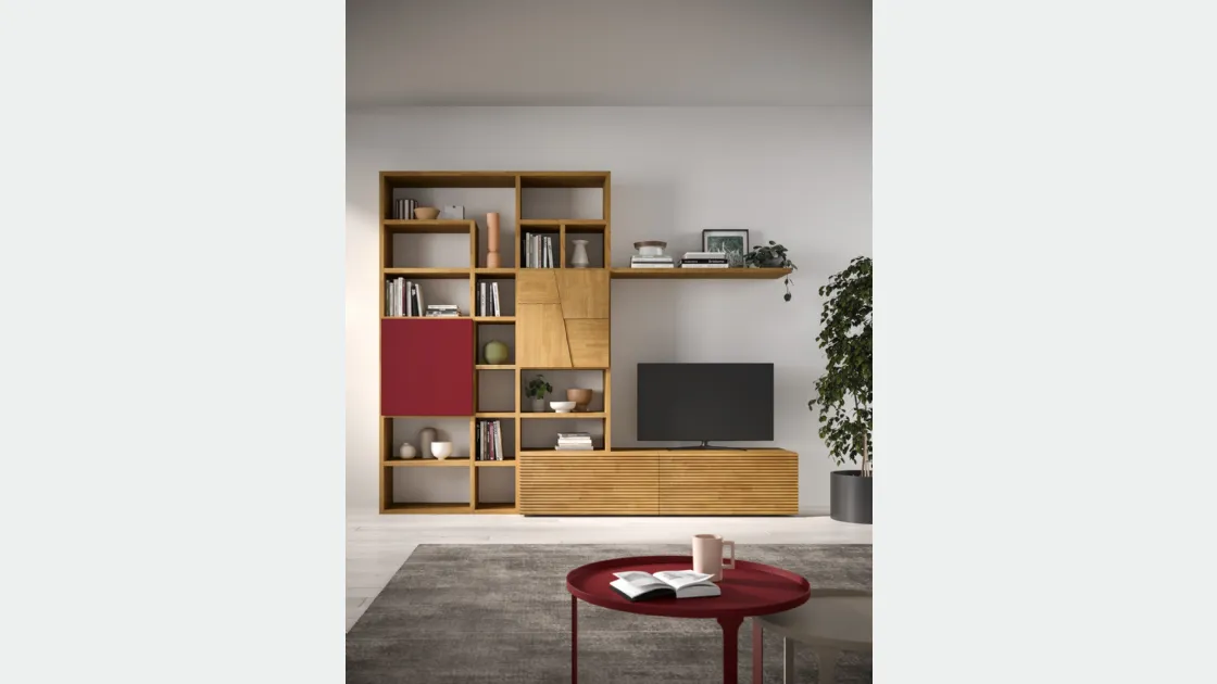 Libreria a muro in legno e laccato Mixer 01B di FGF Mobili