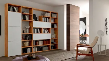 Libreria a muro in legno e laccato bianco opaco Mixer CM28 di FGF Mobili