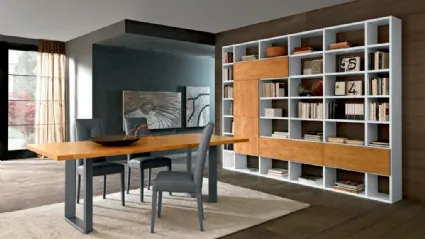 Libreria a muro Mixer CM60 in laccato bianco opaco e legno di FGF Mobili