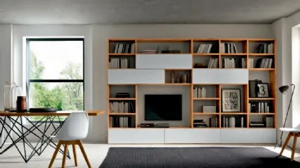 Libreria a muro Mixer CM88 in legno e laccato bianco opaco di FGF Mobili