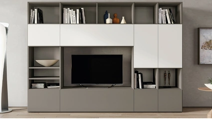 Libreria in laccato opaco con vano porta TV Pratico Composizione PTG312 di SantaLucia