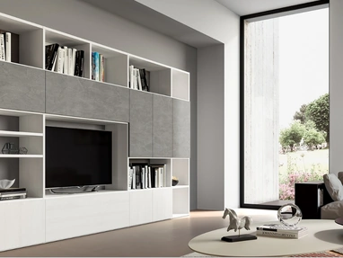 Libreria in materico cemento e Matwood  White Pratico Composizione PTG314 di SantaLucia