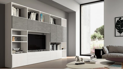 Libreria in materico cemento e Matwood  White Pratico Composizione PTG314 di SantaLucia