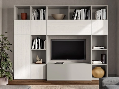 Libreria Composizione Pratico PTG315 in finitura Matwood White e laccato opaco di SantaLucia