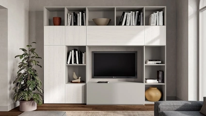 Libreria Composizione Pratico PTG315 in finitura Matwood White e laccato opaco di SantaLucia