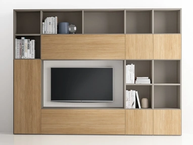 Libreria Pratico Composizione PTG317 in finitura Matwood Honey e laccato opaco di SantaLucia