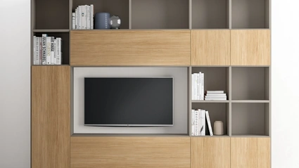 Libreria Pratico Composizione PTG317 in finitura Matwood Honey e laccato opaco di SantaLucia