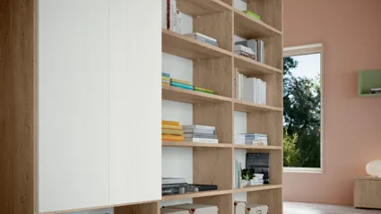 Libreria a muro Volo L101 in mnelaminico finitura effetto legno e Bianco di Colombini Casa