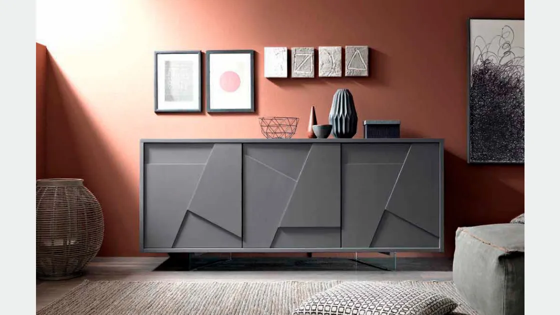 Madia a tre ante in laccato antracite Twill di FGF Mobili