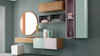 Mobile sospeso Living Zero 16 L07 in Rovere laccato e naturale di Devina Nais