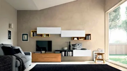 Parete Attrezzata Box C63B in laccato bianco opaco e legno di FGF Mobili
