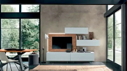 Parete Attrezzata Box C81B in laccato bianco e legno con piedi trasparenti di FGF Mobili