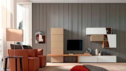 Parete Attrezzata Box C89B in finitura materica e legno di FGF Mobili