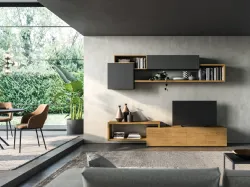 Parete Attrezzata in legno cannettato naturale e laccato Mixer 05 di FGF Mobili