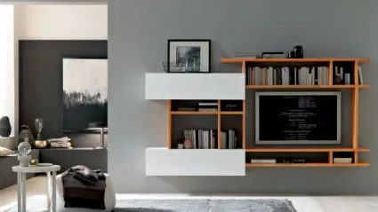 Parete Attrezzata sospesa Mixer CM56 in legno e laccato bianco opaco di FGF Mobili