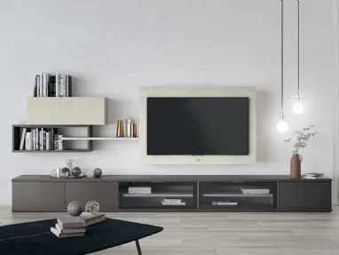 Parete Attrezzata Volo S304 in mealminico Grigio Titanio e Rovere Gesso di Colombini Casa