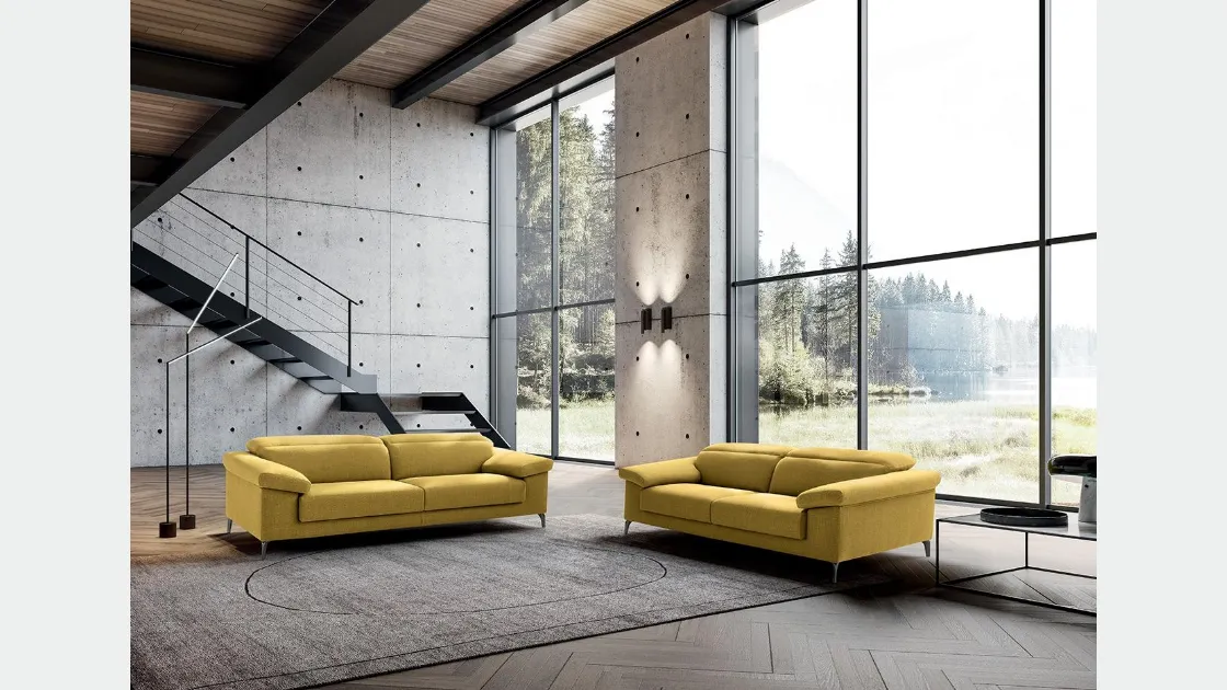Divano relax con poggiatesta reclinabile e seduta allungabile lineare in tessuto All-In di Felis