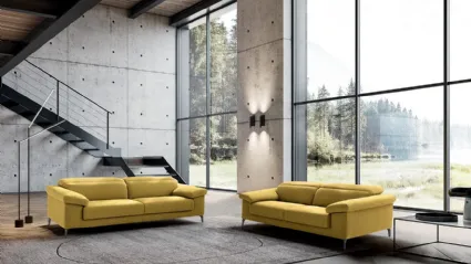 Divano relax con poggiatesta reclinabile e seduta allungabile lineare in tessuto All-In di Felis