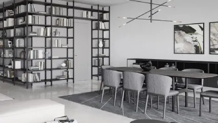 Tavolo Torii con top in marmo Grigio e base in legno di Novamobili