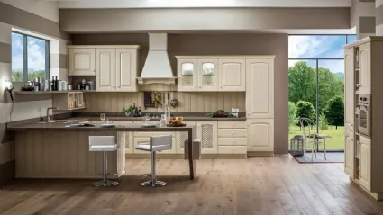 Cucina Classica con penisola Magda 03 in legno di Rovere Decapè Bianco di Arrex